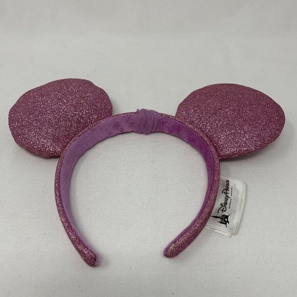 Disney Parks - Pink Glitter Minnie Mouse Headband Ears with Sparkly Gem on on to - Picture 6 of 12